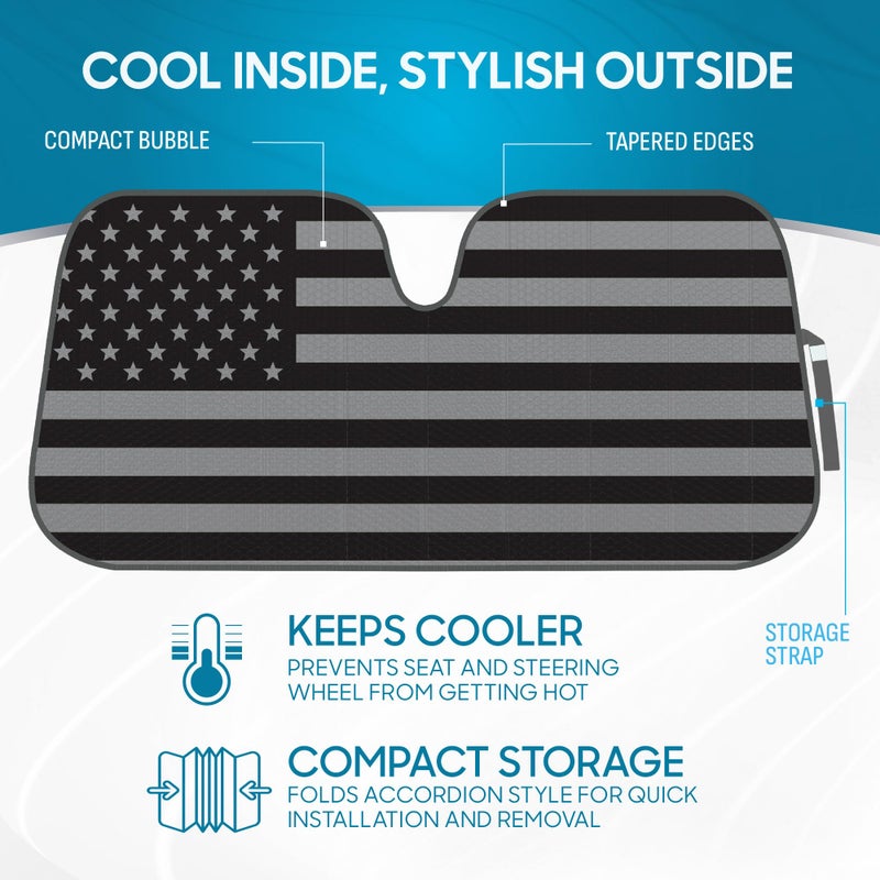 BDK USA 4th of July American Flag Black Curved Accordion Sun Visor for Car Windshield Cover - Truck Window Shades Car Flag & Sun Visor for Truck Windshield Sunshade - 58 x 27 inches - Image 3